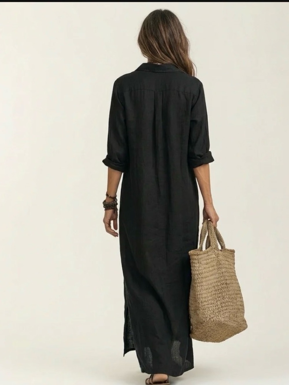 Valera Classic Linen Black Long Shirt Dress - Women's size large NWOT - Picture 3 of 13